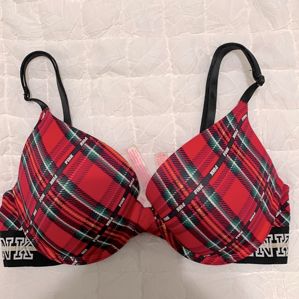 Pink Victorias Secret Wear Everywhere Push-Up Bra 32D Plaid